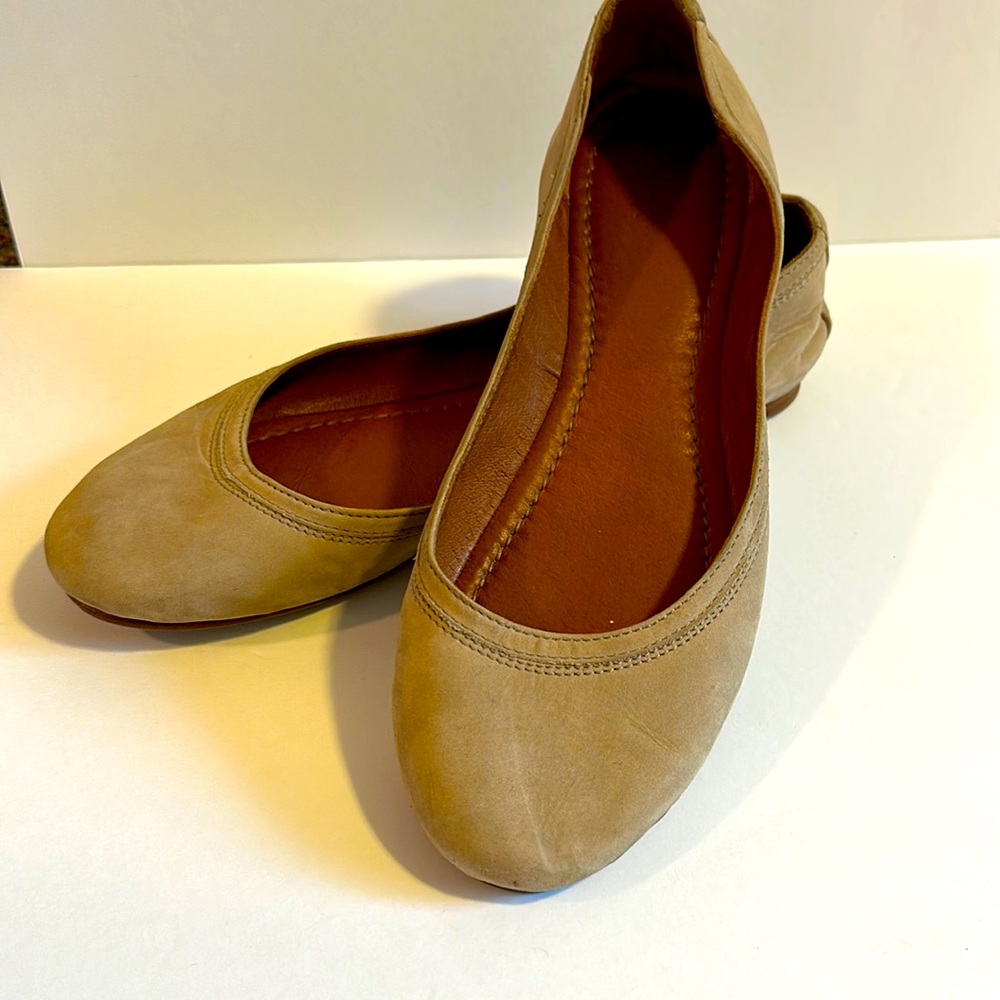 FRYE Ballet style flat shoes.  Tan suede.  Women’s size 9.5